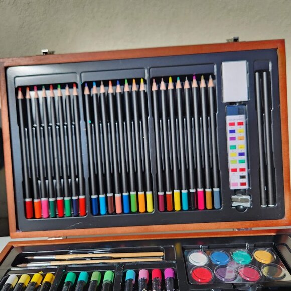 NEW LARGE Wood Box Art Kit Painting Drawing Supplies Set School Storage Box Org - Picture 14 of 16